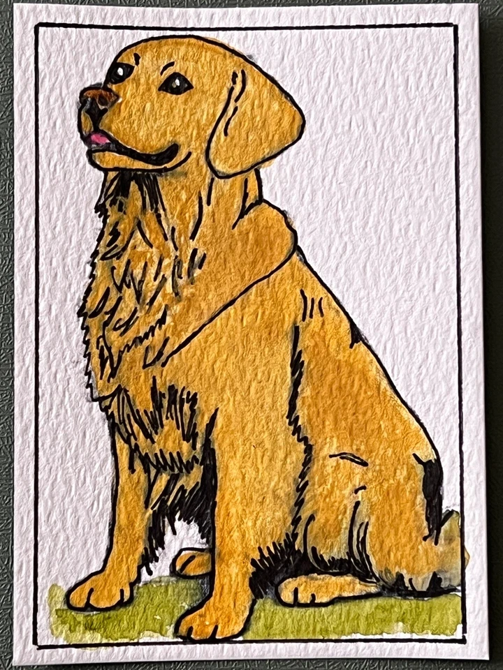 Arte original ACEO, arte pequeño, tarjeta ATC - pintura acuarela - dorado 1 Foto 1 de 1