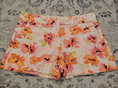 Pantalones Cortos Ann Taylor Loft Mezcla de Lino Estampado Floral Naranja Rosa Verde 00 Foto 1 de 4