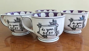 Anthropologie Molly Hatch "Do Your Best " Purple and White Dot Coffee /Tea Cup - Picture 1 of 3