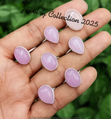 Lote de joyas al por mayor de anillos enchapados en plata 925 con piedras preciosas de cuarzo rosa natural de 5 piezas Foto 1 de 4