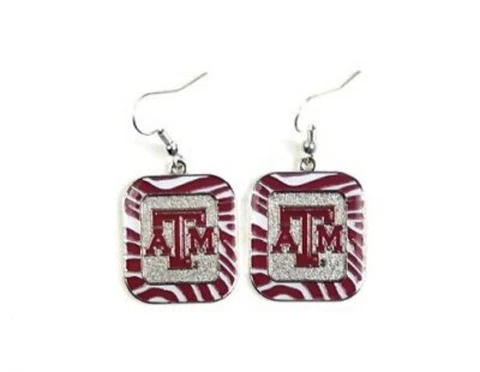Texas A&M Aggies NCAA Zebra Style Dangle Earrings Cover