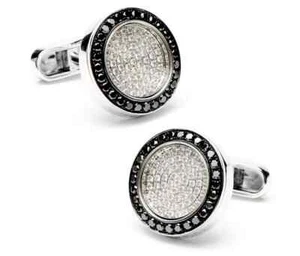 Men's Wedding Cufflinks 3Ct RD Simulated Black Diamond 925 White Sterling Silver - Picture 1 of 7