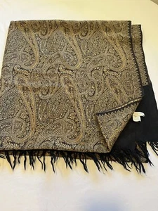 Lord &Taylor Vintage Wool Women’s Luxury Scarf 40x40 Paisley Brown Black Fringed - Picture 1 of 6