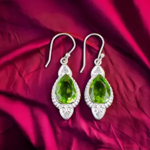 Peridot Teardrop Dangle Earrings 925 Silver handcrafted Earrings For Her - Picture 1 of 3