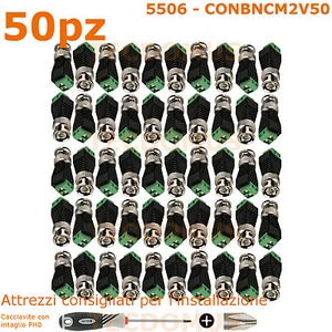 50 Pz Connettore BNC maschio 2 poli a vite per cavo coassiale RG59 e RG174 - Foto 1 di 1