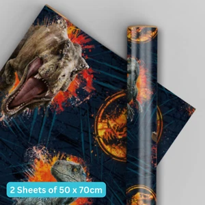 Papel de envolver cumpleaños | Jurassic World | 2 hojas y 2 etiquetas | Envoltura de regalo para niños - Imagen 1 de 4