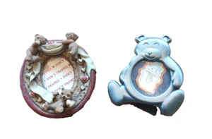 Lot Of 2 Small Teddy Bear Frames Fancy Frames Silver metal 3" magnetic - Picture 1 of 7