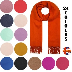 Pure Cashmere Scarf Women Plain Wool Knit Long Neck Wrap Winter Shawl Soft Stole - Picture 1 of 77