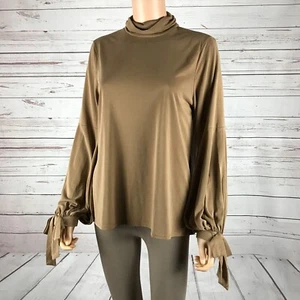 LORD & TAYLOR Collection (Beige) Soft Drapey Bow-Tie-cuff Turtleneck Blouse M - Picture 1 of 8