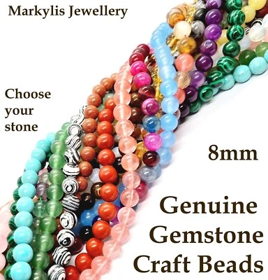 Semi Precious Gemstone Beads Jewellery Making - 8mm Round - 45 per strand - Image 1 of 4