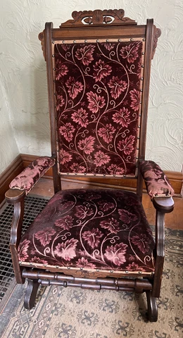 Antique Carved Victorian Platform Rocking Chair  Velvet-Eastlake Rocker Cover