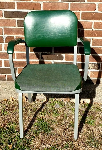 1968 Industrial Metal Tanker Arm Office Chair Green Vinyl/Upholstery United Co Cover