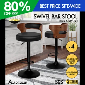 ALFORDSON 4x Bar Stool Kitchen Swivel Chair Wooden Leather Gas Lift Ramiro - Picture 1 of 12