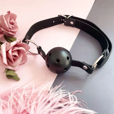 PU Leather Harness Belts Open Mouth Ball Gag Bondage BDSM Oral Plug Breathable - Image 1 of 4