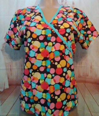 Blusa Médica Landau Marrón Multicolor Manchas Marrón Rosa Ajustada Plisada Espalda PEQUEÑA Foto 1 de 4