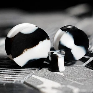 Solid Marble White & Black Silicone Earring Plugs / Gauges - Picture 1 of 3