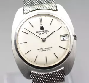 Universal Geneve White Shadow 867103 Auto Men's Watch - Serviced, Orig Band - Picture 1 of 10