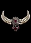 Lab Ruby & Freshwater Pearl Statement Choker Necklace 925 SS Red Carpet Jewelry