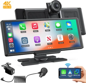 10" Portable Car Stereo Wireless Apple Carplay & Android Auto Radio Touch Screen - Picture 1 of 10