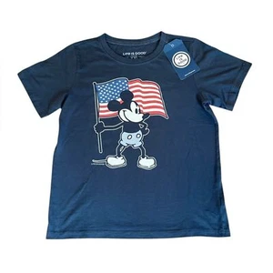 Life Is Good Crusher Tee Mickey Mouse American Flag 4th Of July Kids XXL NEW - Picture 1 of 8
