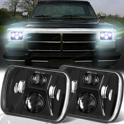 适用于道奇 W150/250/350 D100/150/250/350 Ramcharger 一对 5x7" 7x6" LED 车头灯 — 第 1/4 张图片