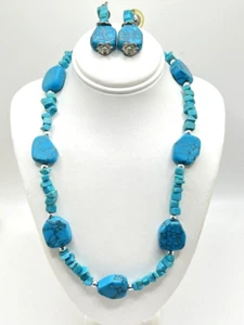 Artisan Made Vintage 1960's Howlite & Turquoise 15" + 3" Choker & Earrings Set - Picture 1 of 1