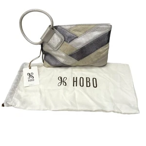 NWT HOBO Metallic Silver Patchwork Leather SABLE Zip-Around Wristlet Clutch Bag - Picture 1 of 10