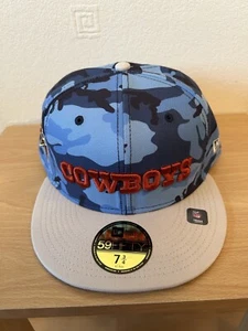 Dallas Cowboys New Era Anniversary Blue Camo 59Fifty Baseball Cap NFL Size 7 3/4 - Picture 1 of 3