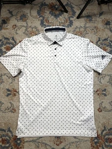 Adidas Polo Shirt Mens Medium White Navy Pattern Golf Performance Athletic - Picture 1 of 11