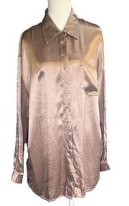 Blusa a presión satinada Newport News vintage para mujer talla L carrera glamour preparación oro rosa - Imagen 1 de 13