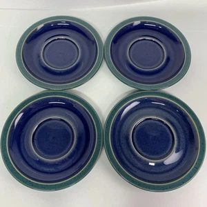 Denby England Harlequin Large Soup Mug Saucers 6.5” Set Of 4 Blue Green - Picture 1 of 5