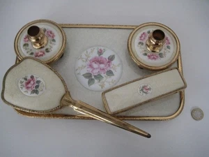 JUEGO DE CEPILLOS BANDEJA TOCADOR TOCADOR VINTAGE PORCELANA ROSA INSERCIONES DECORACIONES - Imagen 1 de 24