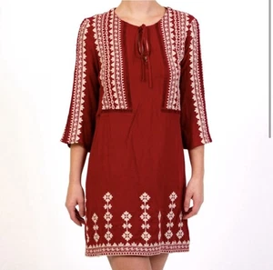 Women’s Alya Anthropology Large L Tunic Dress Boho Deep Red Floral Embroidered - Picture 1 of 14