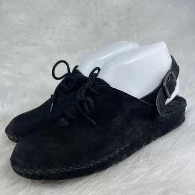 LA Plume Women’s black Suede open Toe Lace Strappy Shoes Size 37 USA 6.5 - Image 1 of 4