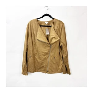 J.Jill NWT Acorn Faux‑Suede Moto Zip Jacket Women XL Camel Brown - Picture 1 of 9