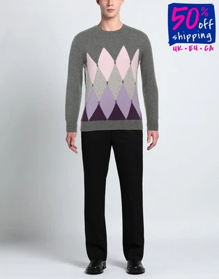 PVP €480 BALLANTYNE Jersey IT52 US42 XL Mezcla de Cachemira Argyle Tejido Fino Melange Foto 1 de 4