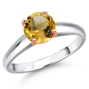 1.30 Ct Yellow Citrine 925 Silver and 10K Rose Gold Solitaire Engagement Ring - Picture 1 of 37