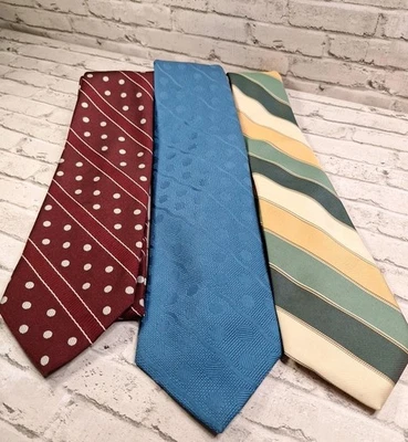 Lot Of 3 Vtg Mens Neck Ties 60s 70s Fat Wide Retro  Stripes Polka Dot Bold Funky - Image 1 of 4