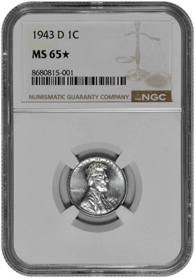 1943 D 1c Lincoln Steel Wheat Cent NGC Graded MS 65 Star in New Holder - Image 1 of 2