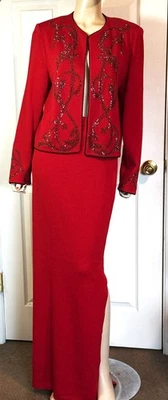 Excelente traje de falda larga de noche St John y chaqueta adornada talla 12 Foto 1 de 4