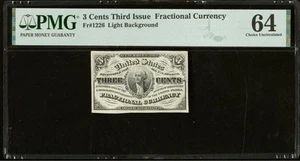 PMG ChUNC 64. FR# 1226 Fractional 1864 Union Currency 3c, Civil War Third Issue - Picture 1 of 6
