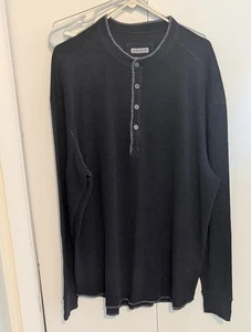 Camicia Henley 32 Bar Blues Waffle Knit Uomo Taglia 2XL Nero Cotone Manica Lunga - Foto 1 di 10