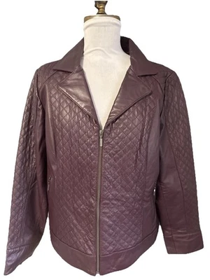 Bradley Bayou Womens Burgundy Leather Quilted Full-Zip Motorcycle Jacket Size XL - Image 1 of 4