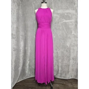 Badgley Mischka Collection Dress Womens 4 Pink Fuchsia Pleated Gown Maxi Formal - Picture 1 of 8