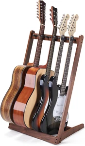 Multi Guitar Stand - Hardwood Rack for 3 Acoustic & 5 Electric/Bass Guitars - Picture 1 of 9