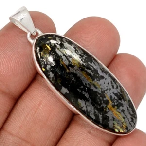 Natural Rare Nuummite With Magnetic Pyrrhotite 925 Silver Pendant CP70440 - Picture 1 of 1