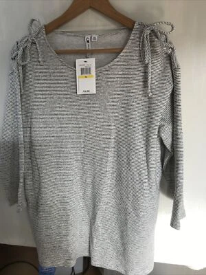 Top con cordones a rayas gris/blanco manga 3/4 cable y calibre para mujer talla M Foto 1 de 4