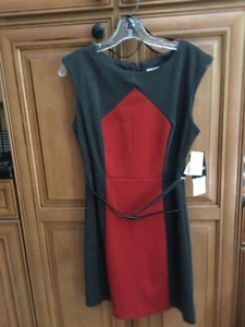 Studio 1 Damen zierliches Kleid Größe 10 grau und rot mit Gürtel, sehr edel! - Bild 1 von 6