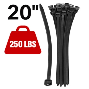 50 Pack 20" Zip Ties Heavy Duty Black 250LBS Strong Cable Tie Wraps Outdoor Use - Picture 1 of 10