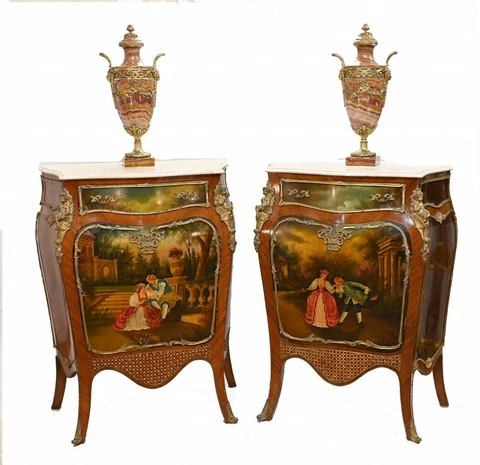 Pair Painted French Cabinets Vernis Martin Commodes Cover